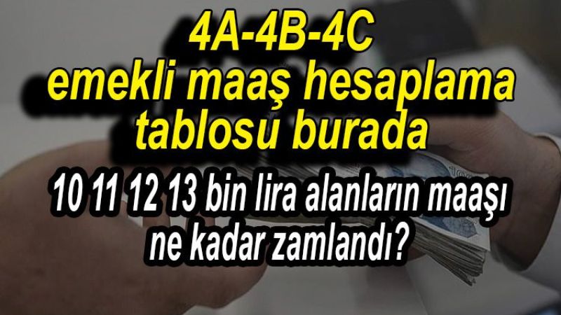 SSK, Bağ-Kur ve emekli sandığı maaşları açıklandı: 10 11 12 ve 13 bin TL alan emeklilerin maaşları ne kadar oldu? 4A 4B 4C emekli maaşı hesaplama tablosu burada!