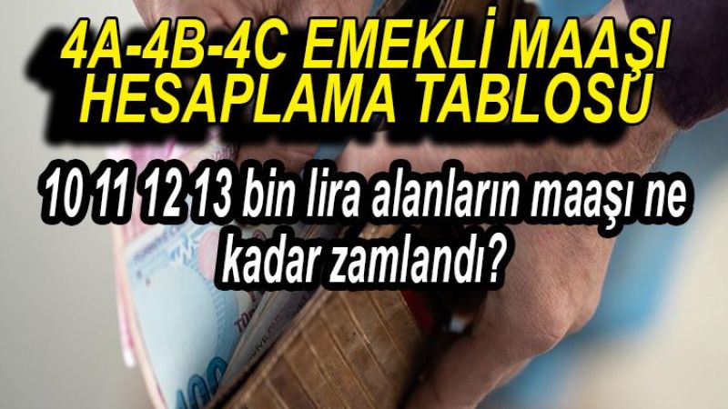 SSK, Bağ-Kur ve emekli sandığı maaşları açıklandı: 10 11 12 ve 13 bin TL alan emeklilerin maaşları ne kadar oldu? 4A 4B 4C emekli maaşı hesaplama tablosu burada!