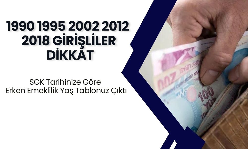 1990 1995 2002 2012 2018 Girişliler Dikkat! Erken Emeklilik İçin Büyük Fırsat: Sigorta Başlangıç Tarihinize Göre Erken Emeklilik Yaş Tablonuz Çıktı