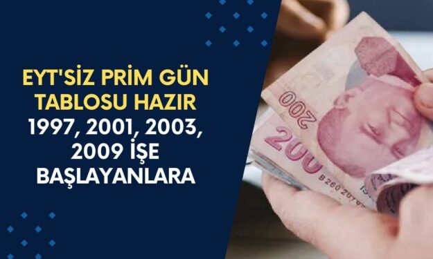 EYT'siz Prim Gün Tablosu Hazır: 1997, 2001, 2003, 2009 İşe Başlayanlar 45-46-47 Yaşla Emeklilik!