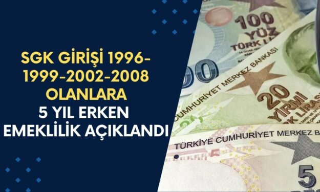 SGK Girişi 1996- 1999-2002-2008 Arası Olanlar Dikkat! 5 Yıl Erken Emeklilik Müjdesi Açıklandı