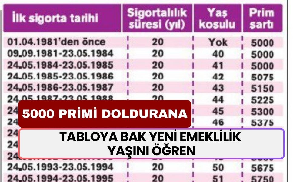 5001 Günden Fazla Primi Dolana 44'ten 54 Yaşa Emeklilik! Tabloya Bak Emeklilik Yaşını Öğren