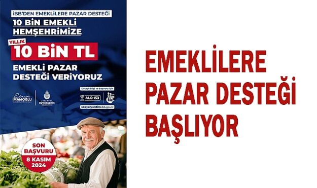 İBB Başkanı Ekrem İmamoğlu’nun 2024 seçim vaatleri arasında yer alan “Emekli Pazar Desteği” başlıyor. 30 Ekim’de açılacak başvurular, 8 Kasım’a kadar İstanbul Senin uygulaması, Alo 153 hattı ve İBB’nin sosyal yardım sitesi üzerinden olacak. Toplam 10 bin emekliye iki taksitte 100 milyon TL ödeme yapılacak.