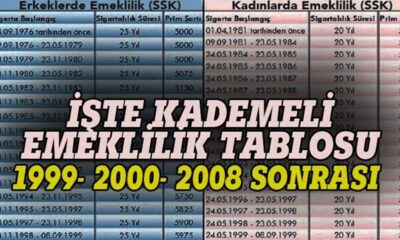 Kademeli Emeklilik Tablosu 2024