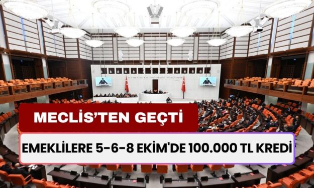 TBMM Onayladı! Emeklilere 5-6-8 Ekim'de 100.000 TL Düşük Faizli Kredi